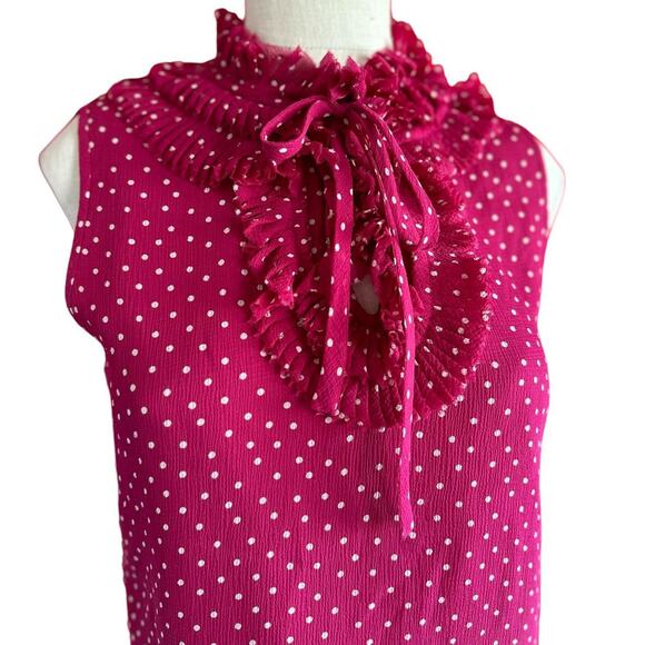 Womens Top Size XS Pink Polka Dot Ruffle Professional Work Office Girlhood Flowy - Picture 5 of 8